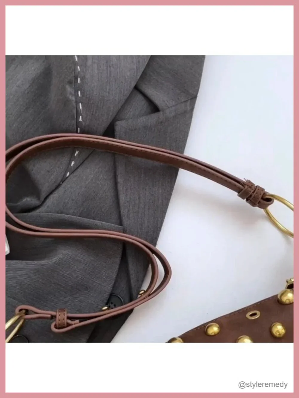 Studded Faux Leather Hobo Crescent Crossbody Bag Y2K Shoulder Purse
